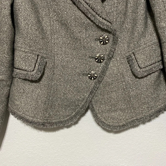 Cache Cotton Wool Linen Gray Metallic Asymmetrical Blazer Jacket Size M - Picture 4 of 7